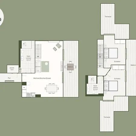 Maisonette-apartment A11 - Zwei Schlafzimmer, Zwei Baeder, Zwei Balkone & Zwei Terrassen Im 